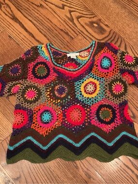 VINTAGE Crochet Multicolor Scoop-Neck Sweater TOTALLY BOHO HIPPIE